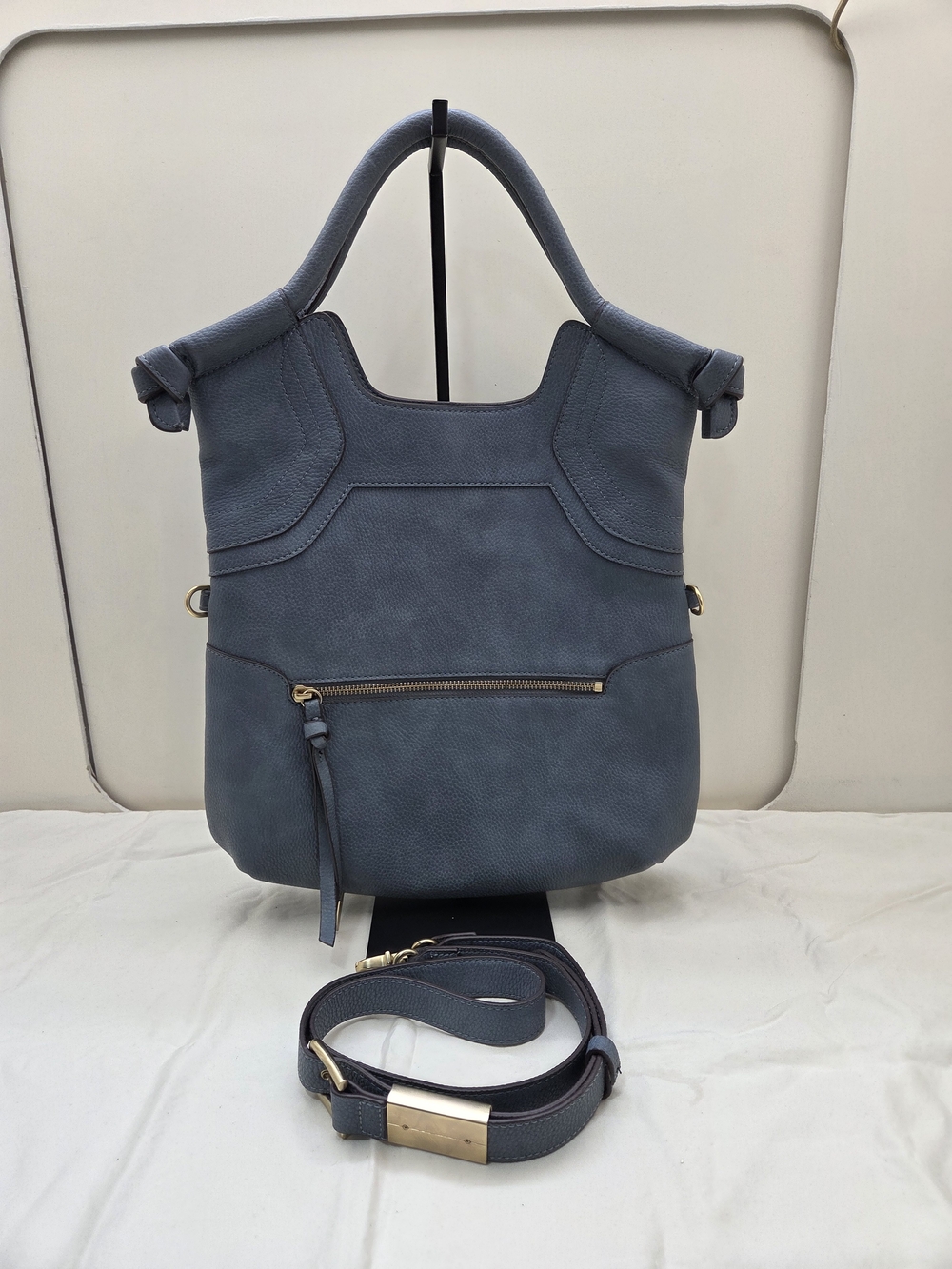 EUC Foley + Corinna Blue‑Gray Structured Tote • Crossbody Strap Included